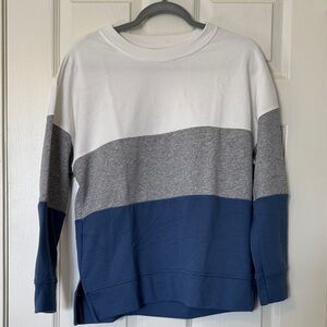 Women's Three-Tone Crewneck Sweatshirt - White, Gray & Blue